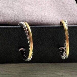 David Yurman Crossover Hoop Earrings 18K Sterling Silver